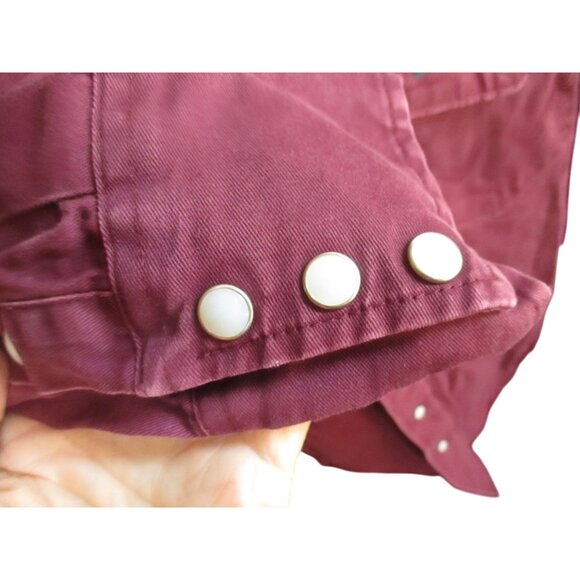 Large Vintage Men's Western Shirt Wrangler Thick Denim Burgundy 1990's Cowboy Lg - Picture 3 of 6